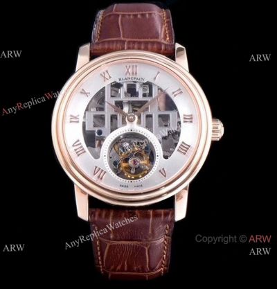 Super Clone Blancpain Fantasy Swiss Tourbillon Watch 43mm Rose Gold Skeleton